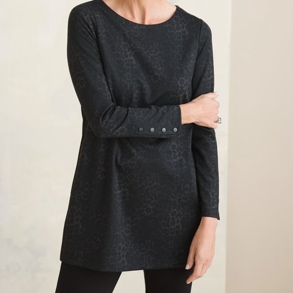 Chico's 2 Gray Black Leopard Print Pointe Knit Stretch Tunic Top Large L 12 - Picture 3 of 9